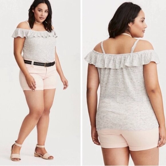 Torrid Off Shoulder Ruffle Ribbed Tee Size 0X - Picture 1 of 5
